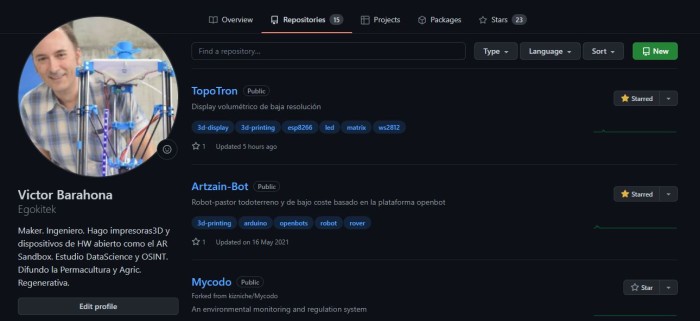 Repositorio Github y créditos del proyecto en marcha